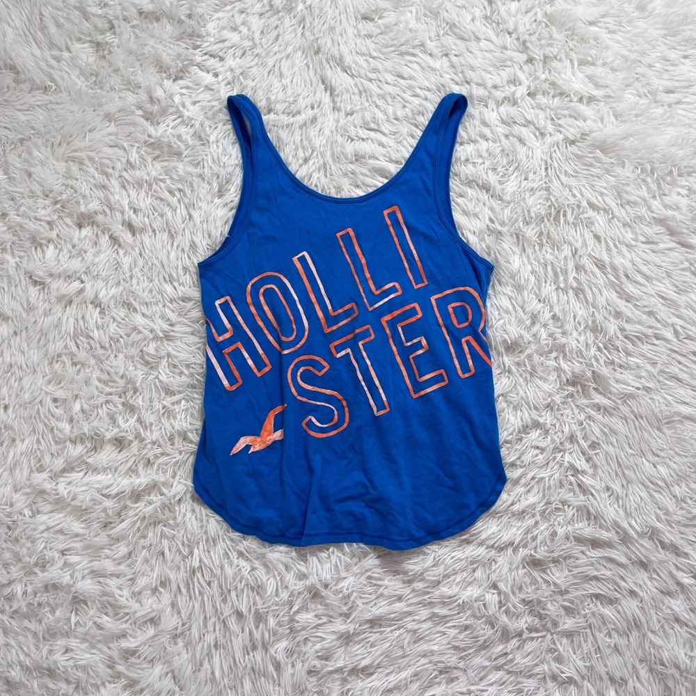 y2k vintage hollister blue & coral graphic tank top small